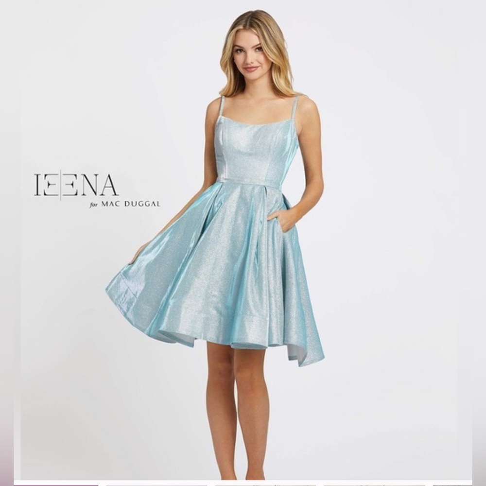 IEENA FOR MAC DUGGAL blue shimmer mini party dress